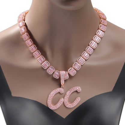 Custom Two Tone Pendant Name Necklace Cursive Letters Iced Out Cubic Zirconia Baguette Chain