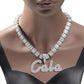 Custom Two Tone Pendant Name Necklace Cursive Letters Iced Out Cubic Zirconia Baguette Chain